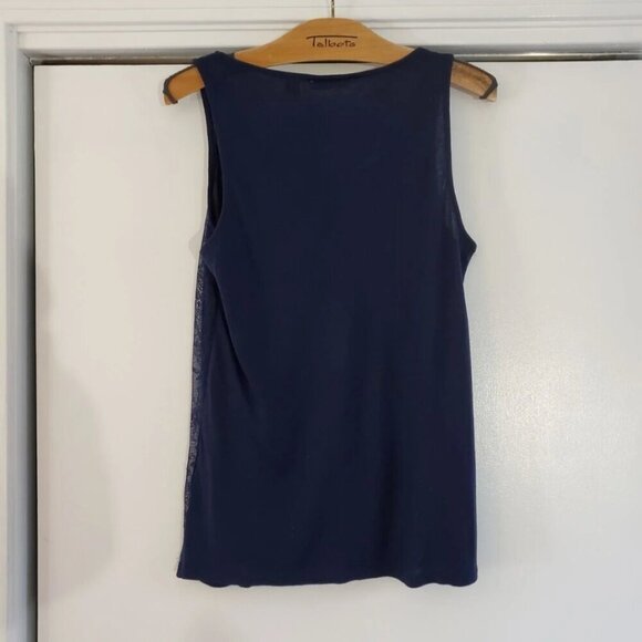 New York & Company Lace Overlay Small Navy Tank Top - Picture 2 of 7